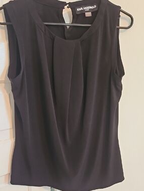 Karl Lagerfeld Black Sleeveless Pleated Front Camisole
